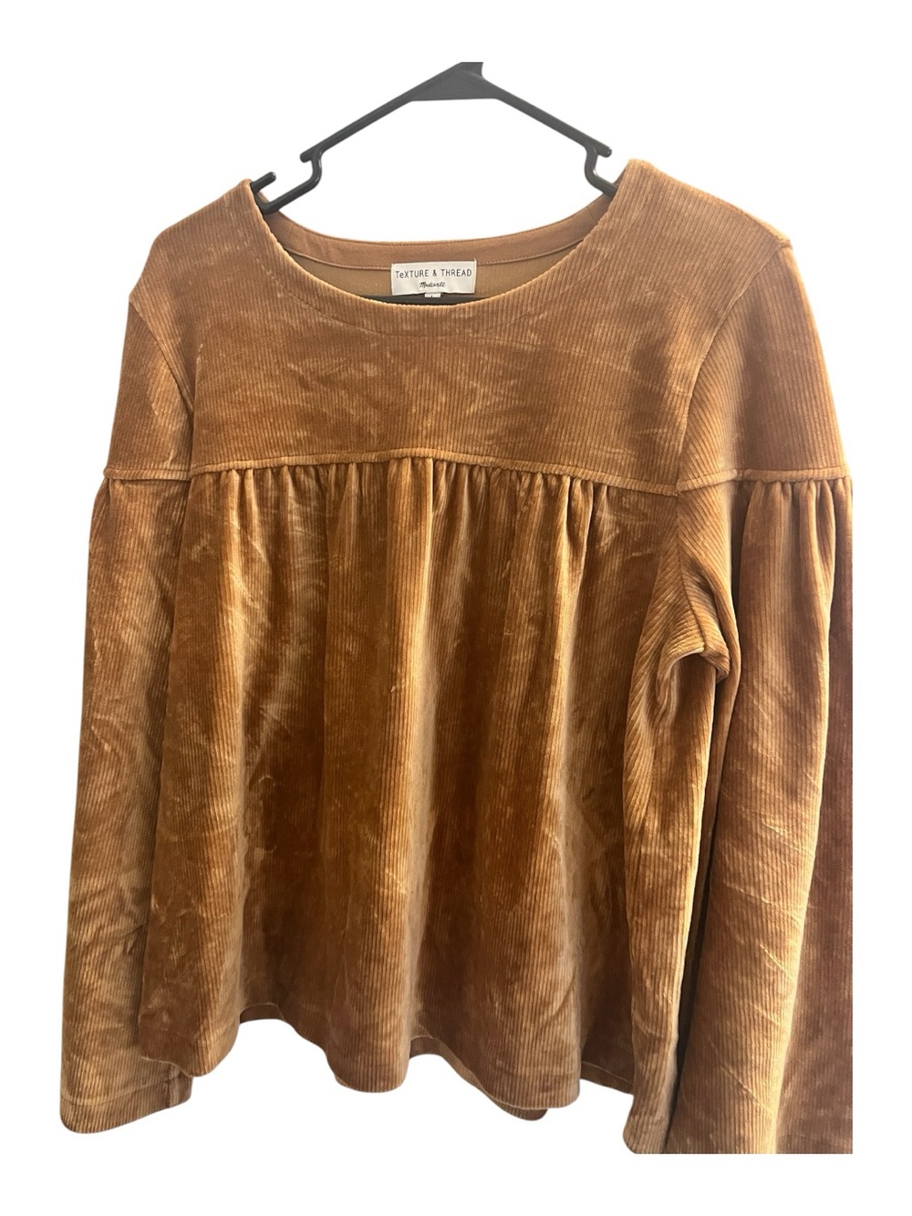 Madewell Velvet Corduroy Peasant Top — Brown